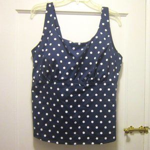 18W DDD Square Neck Underwire Tankini Top deep sea navy polka dot